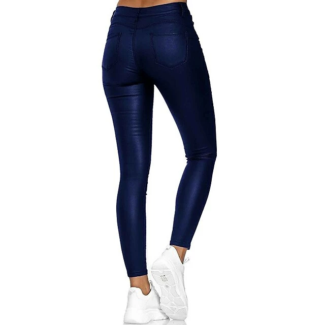Women's Skinny Pants Trousers PU Artificial Leather Black Wine Blue Mid Waist Streetwear Stylish Party Casual Going Out Micro-elastic Full Length Comfort Plain S M L XL XXL 6 Women's Skinny Pants Trousers PU Artificial Leather Black Wine Blue Mid Waist Streetwear Stylish Party Casual Going Out Micro-elastic Full Length Comfort Plain S M L XL XXL - Image 4