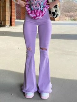 Women‘s Flare Jeans Bell Bottom Pants Trousers Full Length Fashion Streetwear Street Daily Pink Purple S M Summer Fall -LIGHTINTHEBOX Shop sbigqx1694772756465