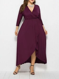 Women's Plus Size Work Dress Black Dress A Line Dress Fashion Long Dress Maxi Dress Ruched V Neck Long Sleeve Plain Loose Fit Black Wine Dark Green Fall XL XXL 3XL 4XL -LIGHTINTHEBOX Shop sbncow1693203502142