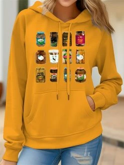 Women's Hoodie Sweatshirt Pullover Basic Neon & Bright Front Pocket Black Yellow Pink Graphic Pickleshirts Casual Sports Hoodie Long Sleeve Top Micro-elastic Fall & Winter