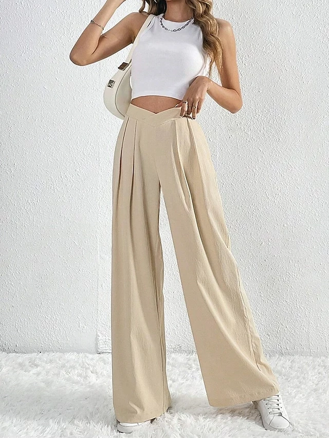 Women's Wide Leg Pants Trousers Full Length Vacation Fashion Outdoor Street Apricot S M Fall Winter 7 Women's Wide Leg Pants Trousers Full Length Vacation Fashion Outdoor Street Apricot S M Fall Winter - Image 5