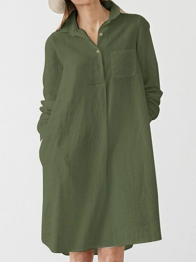 Women's Plus Size Curve Shirt Dress Casual Dress Solid Color Midi Dress Long Sleeve Ruched Shirt Collar Fashion Outdoor White Brown Fall Winter L XL XXL 3XL 4XL 10 Women's Plus Size Curve Shirt Dress Casual Dress Solid Color Midi Dress Long Sleeve Ruched Shirt Collar Fashion Outdoor White Brown Fall Winter L XL XXL 3XL 4XL - Image 8