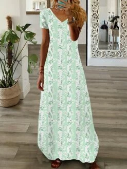 Women's Casual Dress A Line Dress Summer Dress Floral Stripe Split Print V Neck Long Dress Maxi Dress Fashion Streetwear Outdoor Daily Short Sleeve Regular Fit Yellow Pink Blue Summer Spring S M L XL -LIGHTINTHEBOX Shop sdhfvg1688729765490