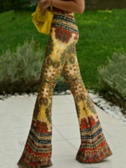 Women's Basic Essential Chinos Pants Print Mid Waist Loose Yellow Orange Brown Navy Blue S M L XL