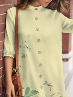Women's Shirt Dress Casual Dress Cotton Linen Dress Midi Dress Polyester Fashion Casual Daily Outdoor Daily Vacation Shirt Collar Button Print Long Sleeve Spring Fall Winter 2023 Loose Fit White -LIGHTINTHEBOX Shop sealgs1697189422718