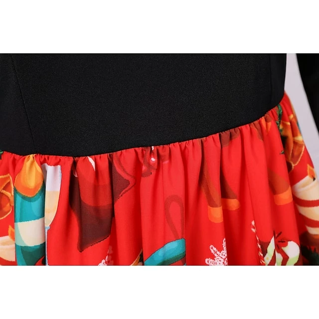 Women's Christmas Swing Dress Trumpet / Mermaid DressKnee Length Dress Black Long SleeveSnowman Zipper Bow Print Fall Winter V Neck Elegant HolidayParty 2022 S M L XL XXL XXXL 6 Women's Christmas Swing Dress Trumpet / Mermaid DressKnee Length Dress Black Long SleeveSnowman Zipper Bow Print Fall Winter V Neck Elegant HolidayParty 2022 S M L XL XXL XXXL - Image 4