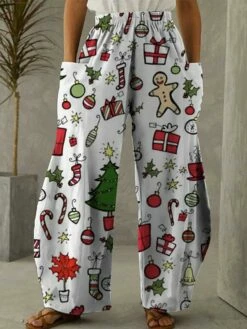 Women's Pants Trousers Bloomers Full Length Faux Linen Trousers Christmas Christmas Festival Rice White White S M Fall & Winter