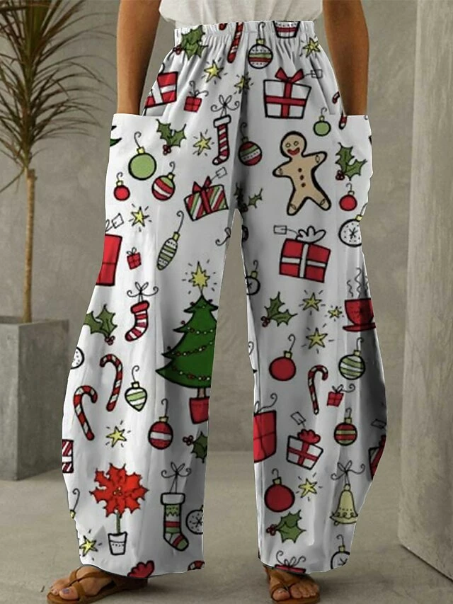 Women's Pants Trousers Bloomers Full Length Faux Linen Trousers Christmas Christmas Festival Rice White White S M Fall & Winter 3 Women's Pants Trousers Bloomers Full Length Faux Linen Trousers Christmas Christmas Festival Rice White White S M Fall & Winter