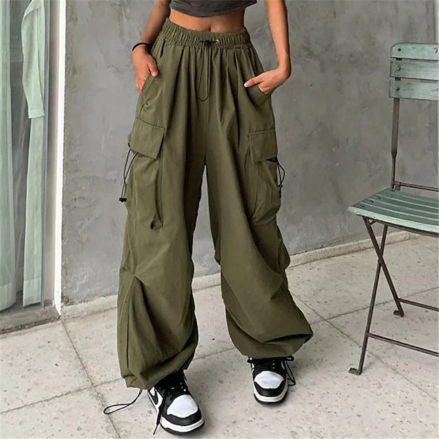 Women‘s Cargo Parachute pants Trousers Baggy Full Length Baggy Micro-elastic High Waist Fashion Casual Daily ArmyGreen Black S M Spring &Fall 5 Women‘s Cargo Parachute pants Trousers Baggy Full Length Baggy Micro-elastic High Waist Fashion Casual Daily ArmyGreen Black S M Spring &Fall - Image 3