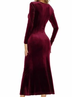 Women‘s Party Dress Wedding Guest Dress Sheath Dress Trumpet / Mermaid Dress Long Dress Maxi Dress Black Wine Purple Long Sleeve Pure Color Ruched Fall Autumn V Neck Elegant Winter Dress Evening Party -LIGHTINTHEBOX Shop sfhlnv1662695190179