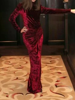 Women's Prom Dress Party Dress Velvet Dress Long Dress Maxi Dress Black Wine Dark Green Long Sleeve Pure Color Ruched Fall Winter Autumn Stand Collar Fashion Winter Dress Birthday Evening Party 2023 -LIGHTINTHEBOX Shop sfvlub1693886899089