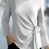 Women's T Shirt Tee Gray Plain 3/4 Length Sleeve Daily Weekend Fashion Daily Basic Round Neck Regular Fit Fall & Winter -LIGHTINTHEBOX Shop sgaovv1690887746427