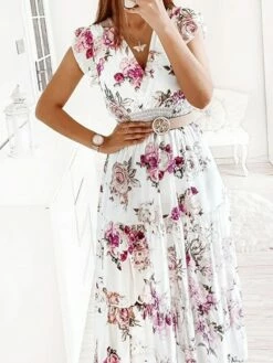 Women's Casual Dress Swing Dress Floral Dress Midi Dress Red Blue Sleeveless Floral Ruffle Summer Spring V Neck Stylish Loose Fit 2023 S M L XL