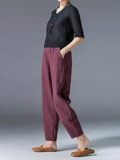 Women's Bloomers Cropped Pants Harem Pants Ankle-Length Cotton And Linen Pocket High Cut High Waist Vacation Streetwear Outdoor Street Wine Black S M Winter Autumn / Fall -LIGHTINTHEBOX Shop sgvodp1697681132163