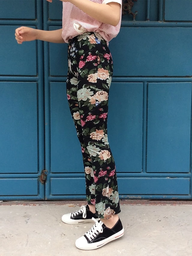 Women's Bell Bottom Pants Trousers Black Rainbow Rose Red Mid Waist Fashion Streetwear Party Street Daily Print Micro-elastic Full Length Comfort Floral S M L XL 2XL 11 Women's Bell Bottom Pants Trousers Black Rainbow Rose Red Mid Waist Fashion Streetwear Party Street Daily Print Micro-elastic Full Length Comfort Floral S M L XL 2XL - Image 9