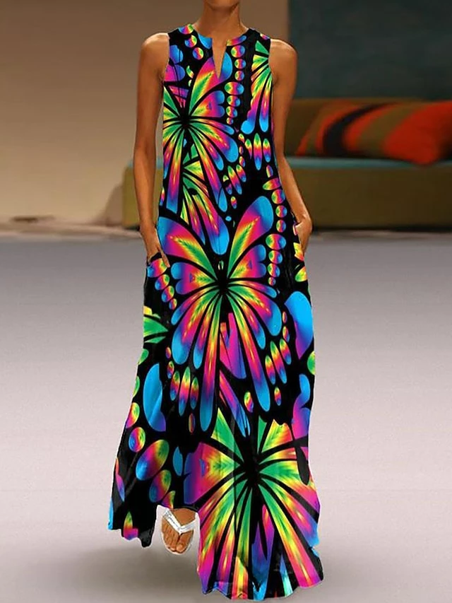 Women's Long Dress Maxi Dress Casual Dress Sheath Dress Swing Dress Floral Butterfly Fashion Casual Daily Holiday Going Out Pocket Print Sleeveless V Neck Dress Regular Fit Red Blue Green Spring 3 Women's Long Dress Maxi Dress Casual Dress Sheath Dress Swing Dress Floral Butterfly Fashion Casual Daily Holiday Going Out Pocket Print Sleeveless V Neck Dress Regular Fit Red Blue Green Spring