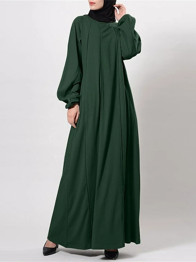 Women's Casual Dress Cotton Linen Dress Abaya Maxi Long Dress Linen / Cotton Blend Classic Casual Outdoor Daily Vacation Crew Neck Ruched Long Sleeve Spring Fall Winter 2023 Loose Fit Black Brown 5 Women's Casual Dress Cotton Linen Dress Abaya Maxi Long Dress Linen / Cotton Blend Classic Casual Outdoor Daily Vacation Crew Neck Ruched Long Sleeve Spring Fall Winter 2023 Loose Fit Black Brown - Image 3