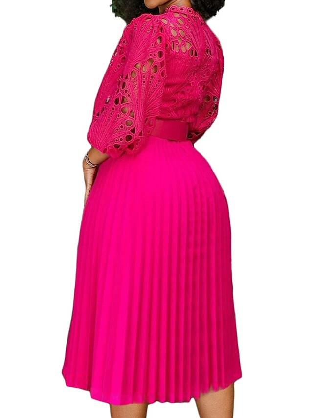 Women's Party Dress Lace Dress A Line Dress Midi Dress Black White Pink 3/4 Length Sleeve Pure Color Lace Fall Winter Autumn Crew Neck Elegant Party Spring Dress 2023 S M L XL XXL 3XL 4 Women's Party Dress Lace Dress A Line Dress Midi Dress Black White Pink 3/4 Length Sleeve Pure Color Lace Fall Winter Autumn Crew Neck Elegant Party Spring Dress 2023 S M L XL XXL 3XL - Image 2