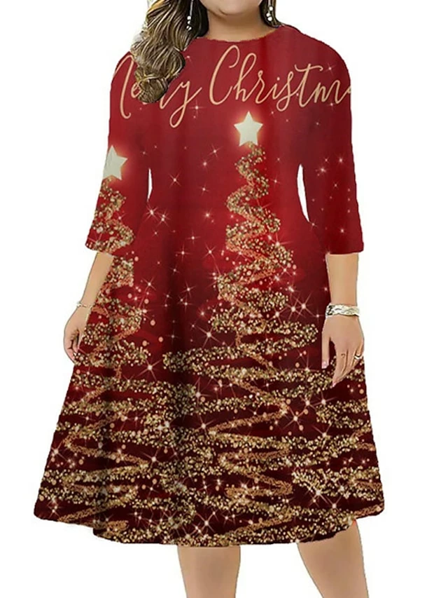 Women‘s Plus Size Christmas Dress Work Dress Santa Claus 3/4 Length Sleeve Winter Fall Midi Dress Christmas Dress Work Dress 4 Women‘s Plus Size Christmas Dress Work Dress Santa Claus 3/4 Length Sleeve Winter Fall Midi Dress Christmas Dress Work Dress - Image 2