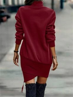 Women's Casual Dress Sweatshirt Dress Winter Dress Mini Dress Asymmetrical Outdoor Street Daily Fashion Streetwear Stand Collar Long Sleeve 2023 Loose Fit Black Wine Army Green Color S M L XL XXL Size -LIGHTINTHEBOX Shop siyfvl1693559003223