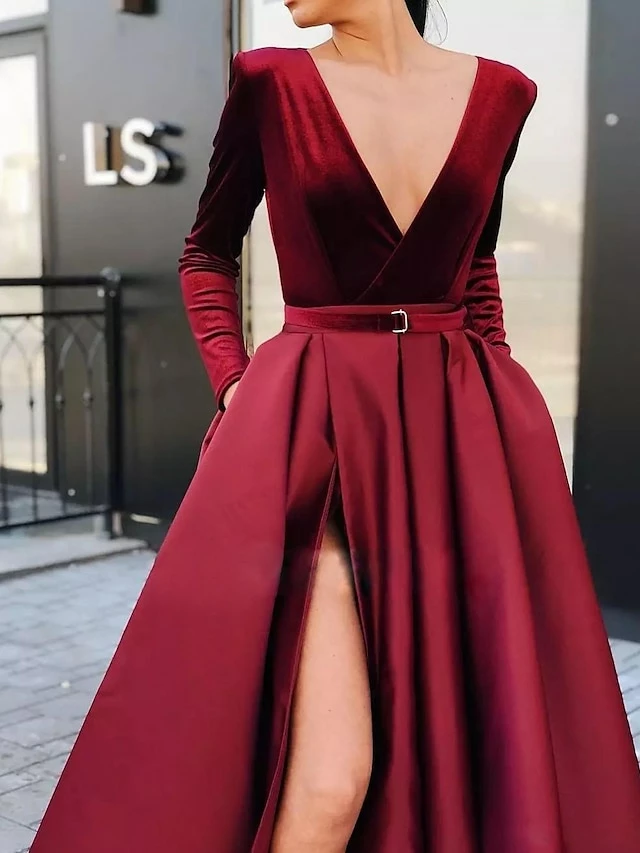 Women‘s Party Dress Velvet Dress Red Long Dress Maxi Dress Wine Long Sleeve Pure Color Ruched Pleated Split Winter Fall V Neck Party Hot Elegant Fall Dress Slim 2023 S M L XL Winter Dress 5 Women‘s Party Dress Velvet Dress Red Long Dress Maxi Dress Wine Long Sleeve Pure Color Ruched Pleated Split Winter Fall V Neck Party Hot Elegant Fall Dress Slim 2023 S M L XL Winter Dress - Image 3
