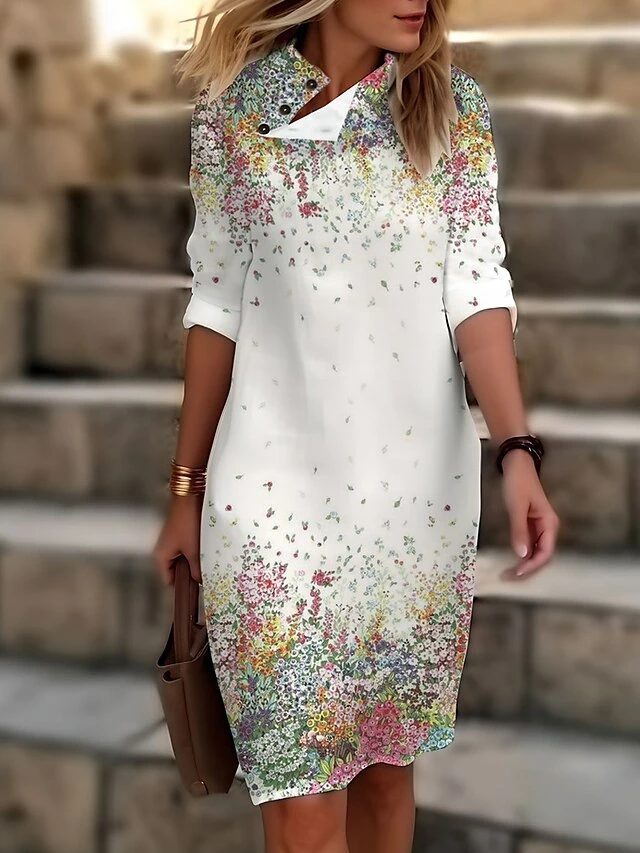 Women's Casual Dress Cotton Linen Dress Shift Dress Midi Dress Polyester Fashion Casual Daily Outdoor Daily Vacation Turtleneck Button Print 3/4 Length Sleeve Summer Spring Fall 2023 Loose Fit Black 7 Women's Casual Dress Cotton Linen Dress Shift Dress Midi Dress Polyester Fashion Casual Daily Outdoor Daily Vacation Turtleneck Button Print 3/4 Length Sleeve Summer Spring Fall 2023 Loose Fit Black - Image 5