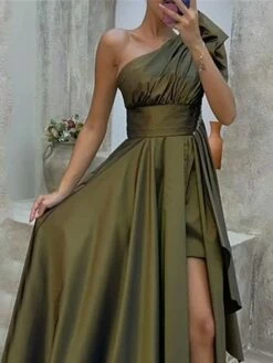 Women's Prom Dress Party Dress Satin Dress Long Dress Maxi Dress Army Green Sleeveless Pure Color Ruffle Spring Fall Winter One Shoulder Fashion Winter Dress Evening Party Wedding Guest 2023 S M L XL -LIGHTINTHEBOX Shop sjyoyj1693823001713