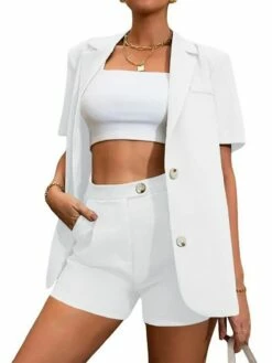 Women's Blazer Streetwear Green Pink Office Daily Wear Corporate Clothing Patchwork V Neck Shorts S M L XL 2XL