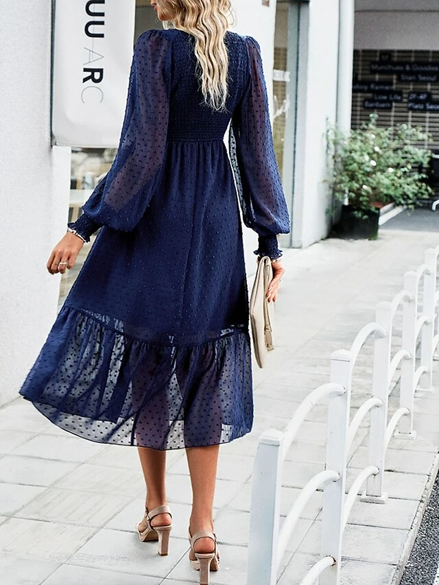 Women's Casual Dress Black Dress Plain Dress Midi Dress Ruched Street Daily Holiday Fashion Streetwear V Neck Long Sleeve 2023 Slim Black Blue Dark Blue Color S M L XL Size 7 Women's Casual Dress Black Dress Plain Dress Midi Dress Ruched Street Daily Holiday Fashion Streetwear V Neck Long Sleeve 2023 Slim Black Blue Dark Blue Color S M L XL Size - Image 5