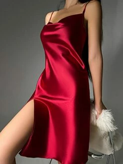 Women's Satin Dress Strap Dress Midi Dress Luxury Sexy Backless Split Solid Color Strap Party Lounge Black Champagne 2023 Summer Spring S M L XL -LIGHTINTHEBOX Shop sloqrj1692858258609