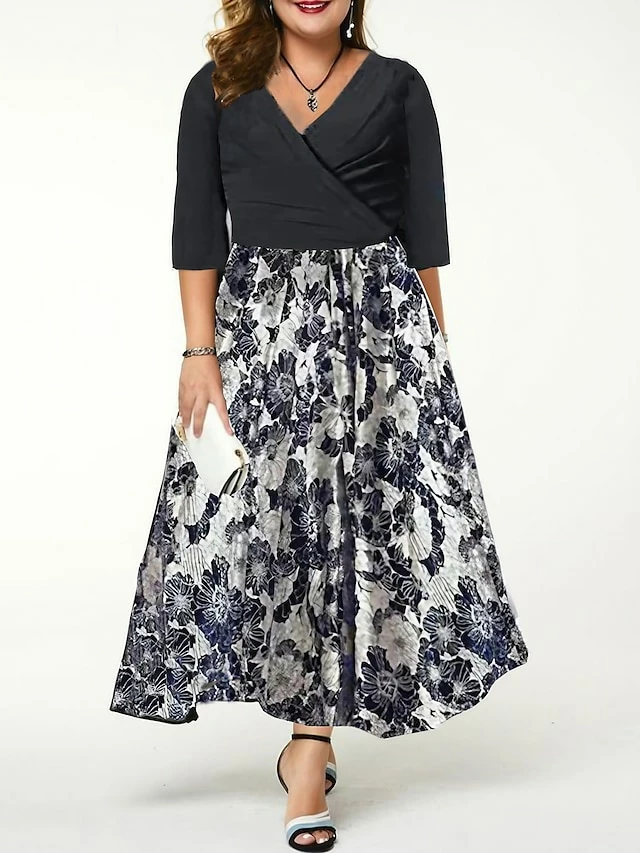 Women‘s Plus Size Curve Casual Dress Sheath Dress A Line Dress Floral Long Dress Maxi Dress Half Sleeve Patchwork Print Crew Neck Fashion Daily Black White Spring Summer L XL XXL 3XL 3 Women‘s Plus Size Curve Casual Dress Sheath Dress A Line Dress Floral Long Dress Maxi Dress Half Sleeve Patchwork Print Crew Neck Fashion Daily Black White Spring Summer L XL XXL 3XL