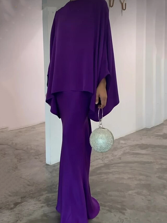 Women's Two Piece Dress Set Casual Dress Skirt Set Daily Going Out Elegant Modern Ruffle Long Dress Maxi Dress Stand Collar Long Sleeve Plain Regular Fit Silver Black White Fall Winter S M L XL XXL 6 Women's Two Piece Dress Set Casual Dress Skirt Set Daily Going Out Elegant Modern Ruffle Long Dress Maxi Dress Stand Collar Long Sleeve Plain Regular Fit Silver Black White Fall Winter S M L XL XXL - Image 4