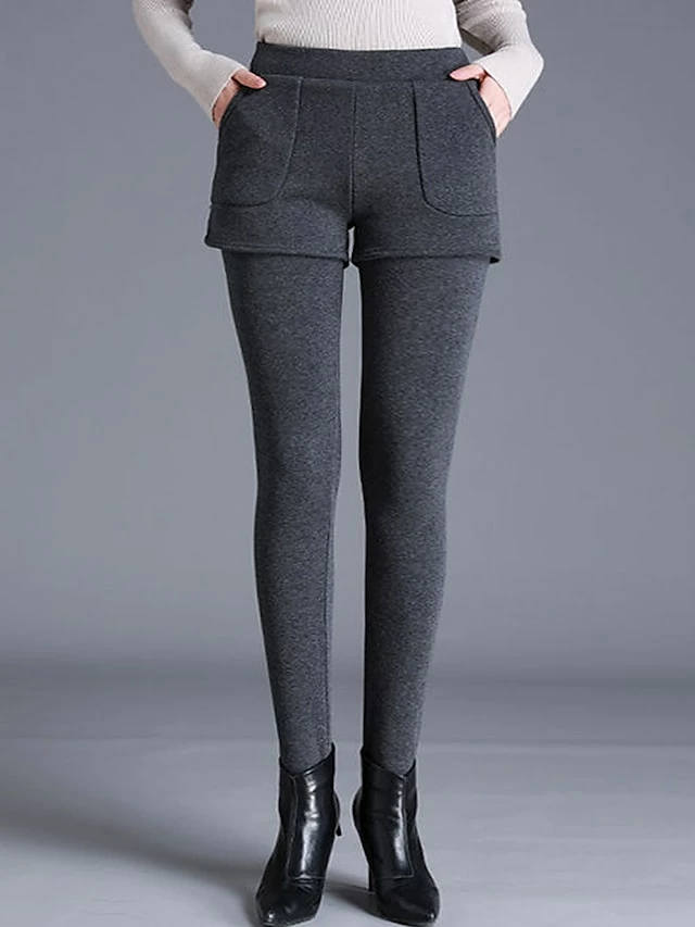 Women's Tights Pants Trousers Fleece Lined Grey Black High Waist Fashion Streetwear Street Daily Daily Wear Pocket Full Length Comfort Solid Color M L XL XXL XXXL 3 Women's Tights Pants Trousers Fleece Lined Grey Black High Waist Fashion Streetwear Street Daily Daily Wear Pocket Full Length Comfort Solid Color M L XL XXL XXXL