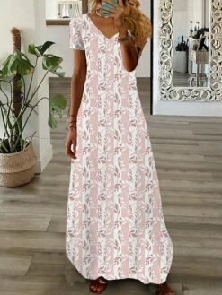 Women's Casual Dress A Line Dress Summer Dress Floral Stripe Split Print V Neck Long Dress Maxi Dress Fashion Streetwear Outdoor Daily Short Sleeve Regular Fit Yellow Pink Blue Summer Spring S M L XL -LIGHTINTHEBOX Shop smsmnh1688729765976