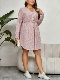 Women's Plus Size Curve Casual Dress Winter Dress Sheath Dress Plain Midi Dress Long Sleeve Lace Up Button V Neck Fashion Outdoor Pink Fall Winter XL XXL 3XL 4XL 16 Women's Plus Size Curve Casual Dress Winter Dress Sheath Dress Plain Midi Dress Long Sleeve Lace Up Button V Neck Fashion Outdoor Pink Fall Winter XL XXL 3XL 4XL -LIGHTINTHEBOX Shop smsmzr1695095532206