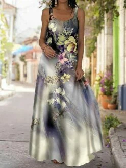 Women's Long Dress Maxi Dress Swing Dress A Line Dress Summer Dress Graphic Floral Romantic Modern Holiday Vacation Weekend Print Sleeveless Strap Dress Regular Fit Black Purple Green Summer Spring S -LIGHTINTHEBOX Shop snfddv1680502989295