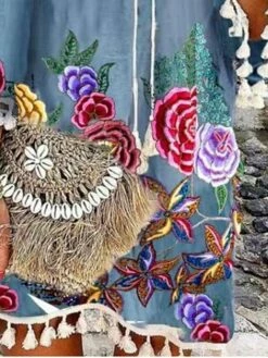 Women's Casual Dress Print Dress Spring Dress Floral Tassel Fringe Print V Neck Mini Dress Fashion Streetwear Outdoor Street 3/4 Length Sleeve Loose Fit Sky Blue Spring Fall S M L XL XXL -LIGHTINTHEBOX Shop snhhlk1692685189058