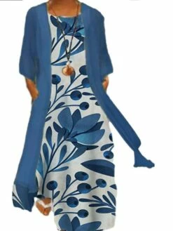 Women‘s Plus Size Curve Two Piece Dress Floral Crew Neck Print Long Sleeve Winter Fall Casual Maxi Long Dress Casual Daily Dress -LIGHTINTHEBOX Shop snojhx1637651357795