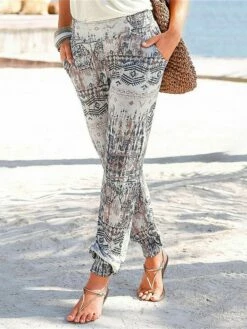 Women's Joggers Chinos Pants Trousers Cotton Gray High Waist Fashion Casual Daily Wear Vacation Beach Pocket Full Length Comfort Floral S M L XL 2XL