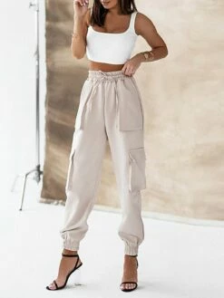 Women's Cargo Pants Pants Trousers Full Length Pocket Micro-elastic Mid Waist Fashion Streetwear Street Daily Almond S M Summer Fall -LIGHTINTHEBOX Shop soklav1691564838438