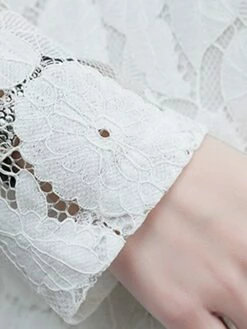 Women's Work Dress Lace Dress Black Dress Fashion Midi Dress Lace Pocket Crew Neck Long Sleeve Plain Loose Fit Black White Pink Fall M L XL XXL 3XL -LIGHTINTHEBOX Shop sonsbo1693281268819