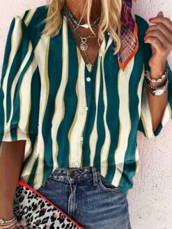 Women's Shirt Blouse Black Blue Purple Striped Button Print Long Sleeve Daily Weekend Streetwear Casual V Neck Regular Fit Spring Fall 9 Women's Shirt Blouse Black Blue Purple Striped Button Print Long Sleeve Daily Weekend Streetwear Casual V Neck Regular Fit Spring Fall -LIGHTINTHEBOX Shop soqrot1657074985324