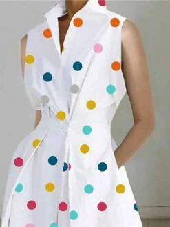 Women's Shirt Dress Casual Dress Work Dress Maxi Long Dress Outdoor Office Daily Polyester Fashion Modern Shirt Collar Button Pocket Sleeveless Summer Spring 2023 Loose Fit White Polka Dot S M L XL -LIGHTINTHEBOX Shop soumca1681212028526