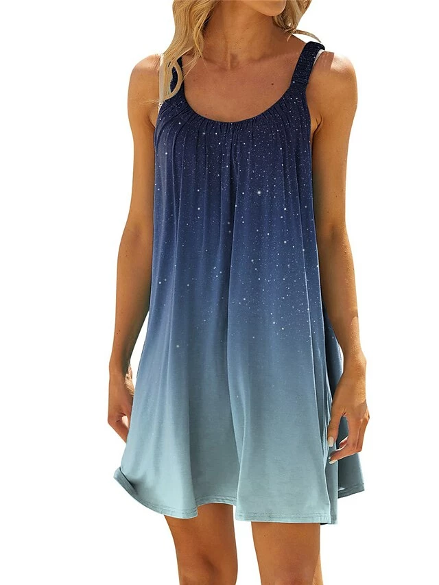 Women's Beach Dress Beach Wear Mini Dress Print Tropical Fashion Ombre Spaghetti Strap Sleeveless Loose Fit Outdoor Daily Light Blue Navy Blue 2023 Summer Spring S M L XL 4 Women's Beach Dress Beach Wear Mini Dress Print Tropical Fashion Ombre Spaghetti Strap Sleeveless Loose Fit Outdoor Daily Light Blue Navy Blue 2023 Summer Spring S M L XL - Image 2