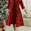 Women's Plus Size Two Piece Dress Set Velvet Dress Party Dress Party Christmas Fashion Elegant Lace Patchwork Midi Dress Crew Neck 3/4 Length Sleeve Geometric Regular Fit Wine Fall Winter L XL XXL -LIGHTINTHEBOX Shop spxwvz1697523040262