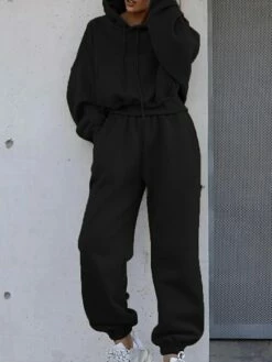 Women's Hoodies & Sweatshirts Tracksuit Pants Sets Black Red Khaki Plain Long Sleeve Outdoor Sports Outdoor Active Daily Hooded Regular Fit Fall & Winter -LIGHTINTHEBOX Shop spzqcr1691064080814