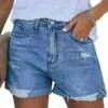 Women's Jeans Shorts Denim Blue Light Blue Mid Waist Fashion Weekend Streetwear Side Pockets Cut Out Micro-elastic Short Comfort Solid Color S M L XL XXL