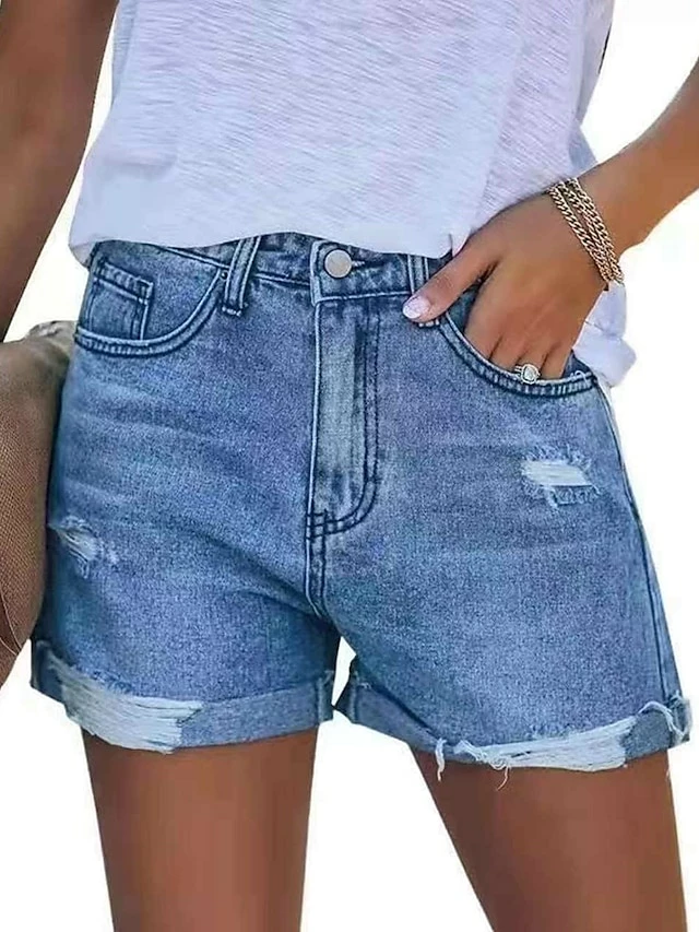 Women's Jeans Shorts Denim Blue Light Blue Mid Waist Fashion Weekend Streetwear Side Pockets Cut Out Micro-elastic Short Comfort Solid Color S M L XL XXL 3 Women's Jeans Shorts Denim Blue Light Blue Mid Waist Fashion Weekend Streetwear Side Pockets Cut Out Micro-elastic Short Comfort Solid Color S M L XL XXL