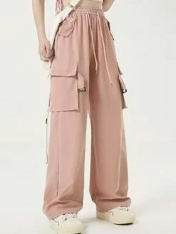 Women's Cargo Pants Wide Leg Pants Trousers Full Length Pocket Baggy Micro-elastic High Rise Fashion Streetwear Street Daily Wear Black Pink S M Fall Winter