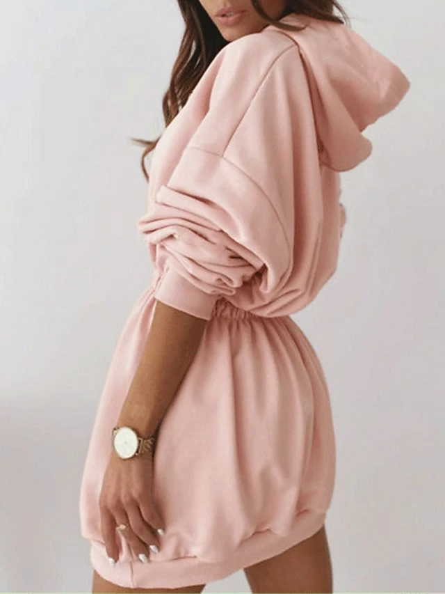 Women's Casual Dress Hoodie Dress Mini Dress Active Daily Outdoor Holiday Vacation Hoodie Pocket Solid Color Regular Fit Black White Pink S M L XL XXL 6 Women's Casual Dress Hoodie Dress Mini Dress Active Daily Outdoor Holiday Vacation Hoodie Pocket Solid Color Regular Fit Black White Pink S M L XL XXL - Image 4